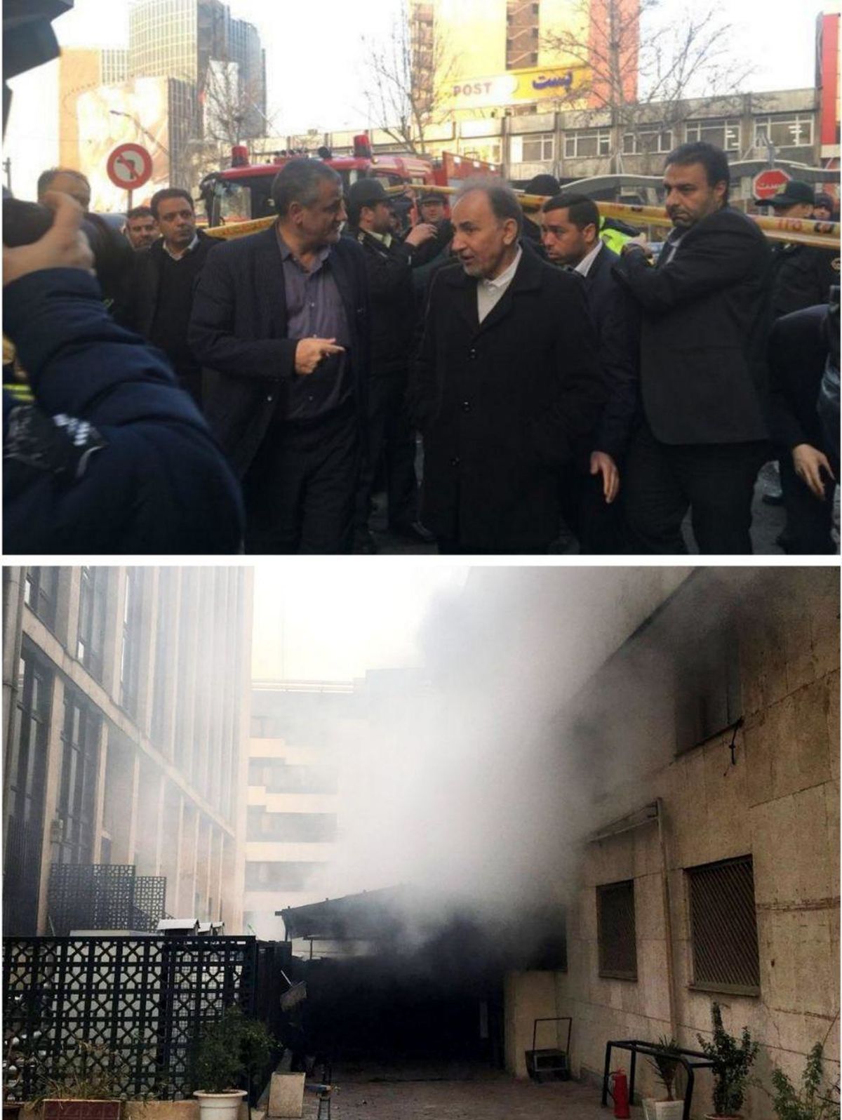 حضور نجفی در محل آتش سوزی ساختمان وزارت نیرو در خیابان ولیعصر(عج)/عکس
