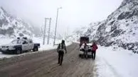 بارش برف در جاده کرج - چالوس و طالقان در البرز