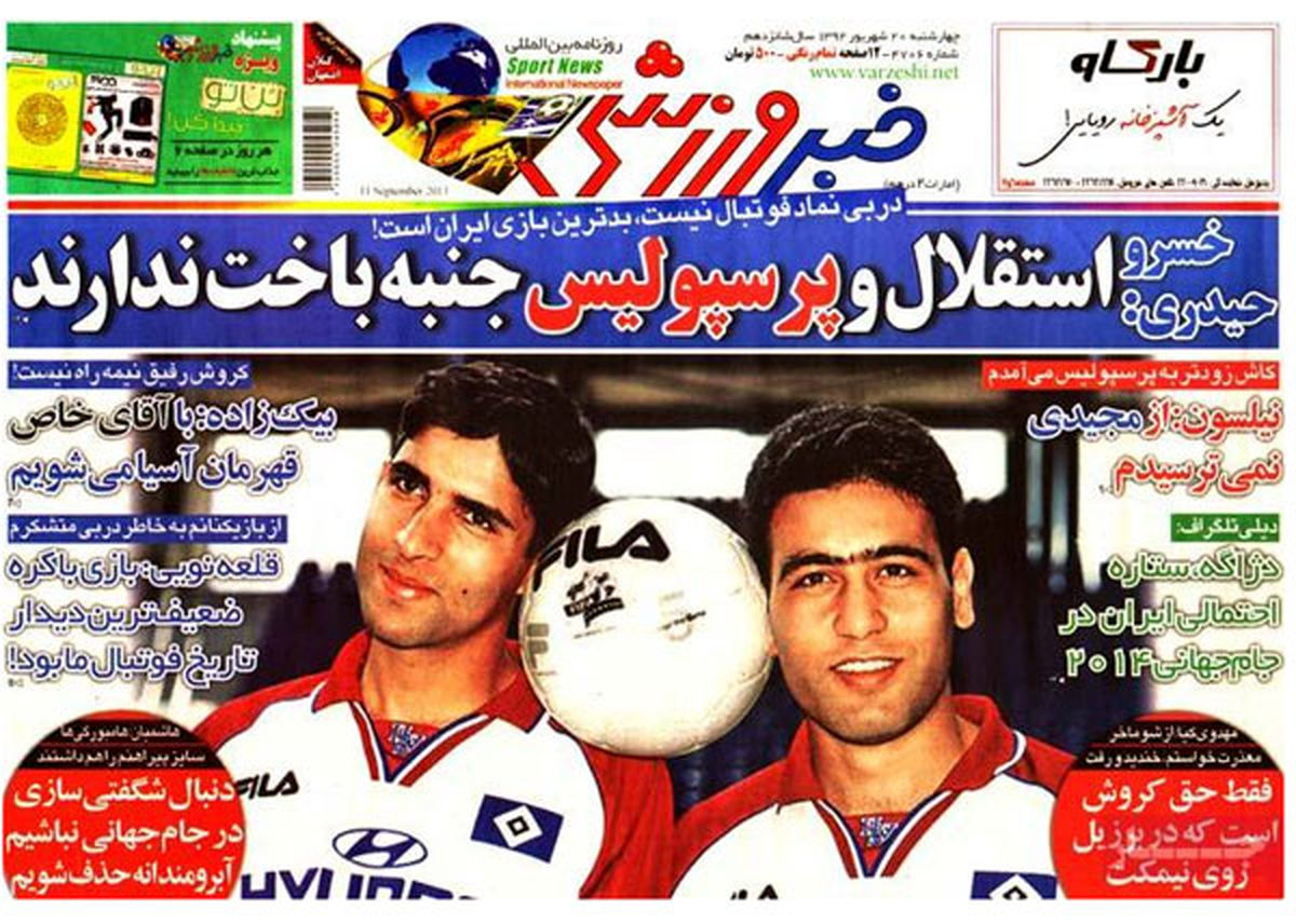 نیم صفحه اول روزنامه های ورزشی ۱۳۹۲/۰۶/۲۰