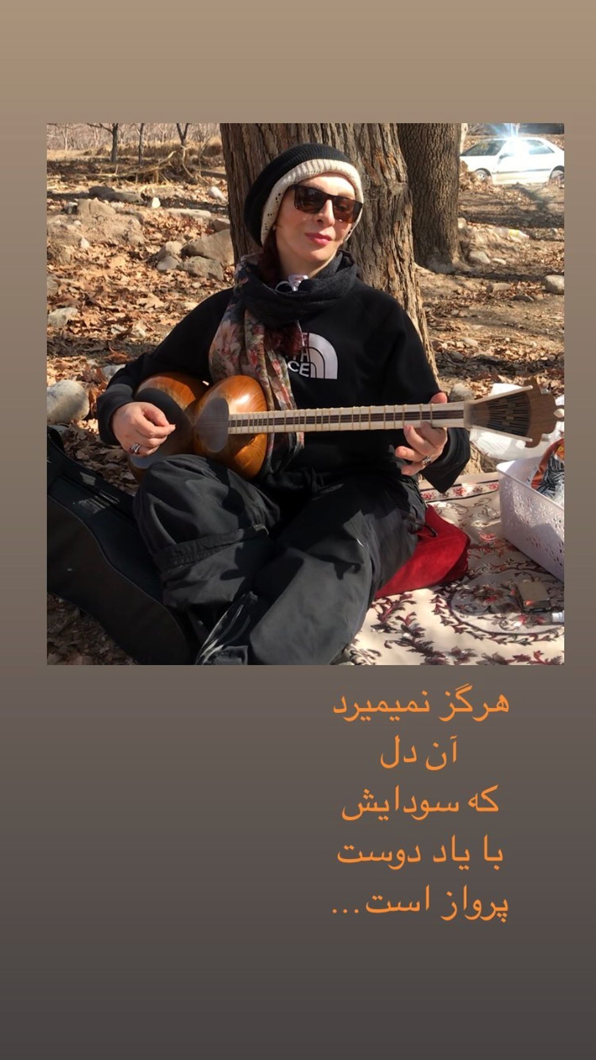 ساز زدن افسانه بایگان در دل طبیعت + عکس