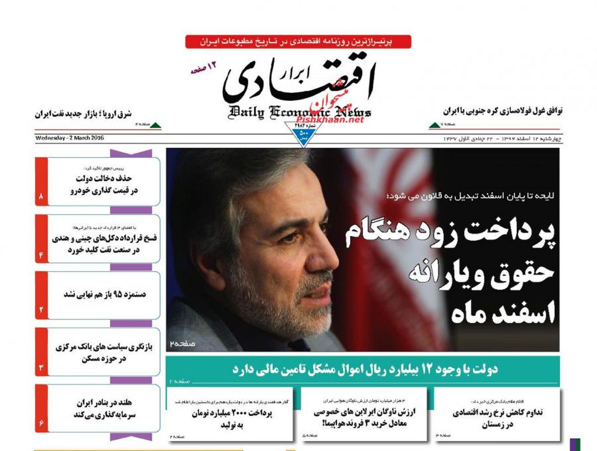 پرداخت زود هنگام حقوق و یارانه اسفند ماه