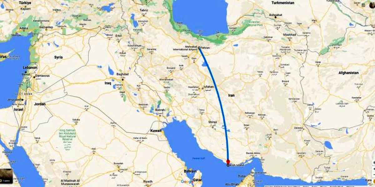 فاصله پروازی تهران با سایر شهرهای ایران