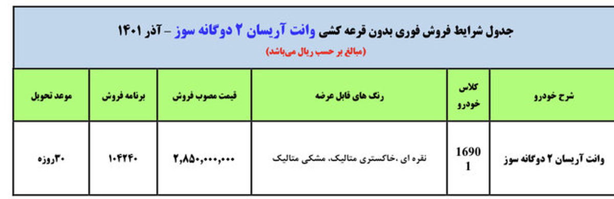 فروش فوری وانت آریسان بدون قرعه‌کشی و تنها با یک شرط