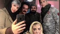 پرچم بالای اتاق گریم خانم بازیگر + عکس