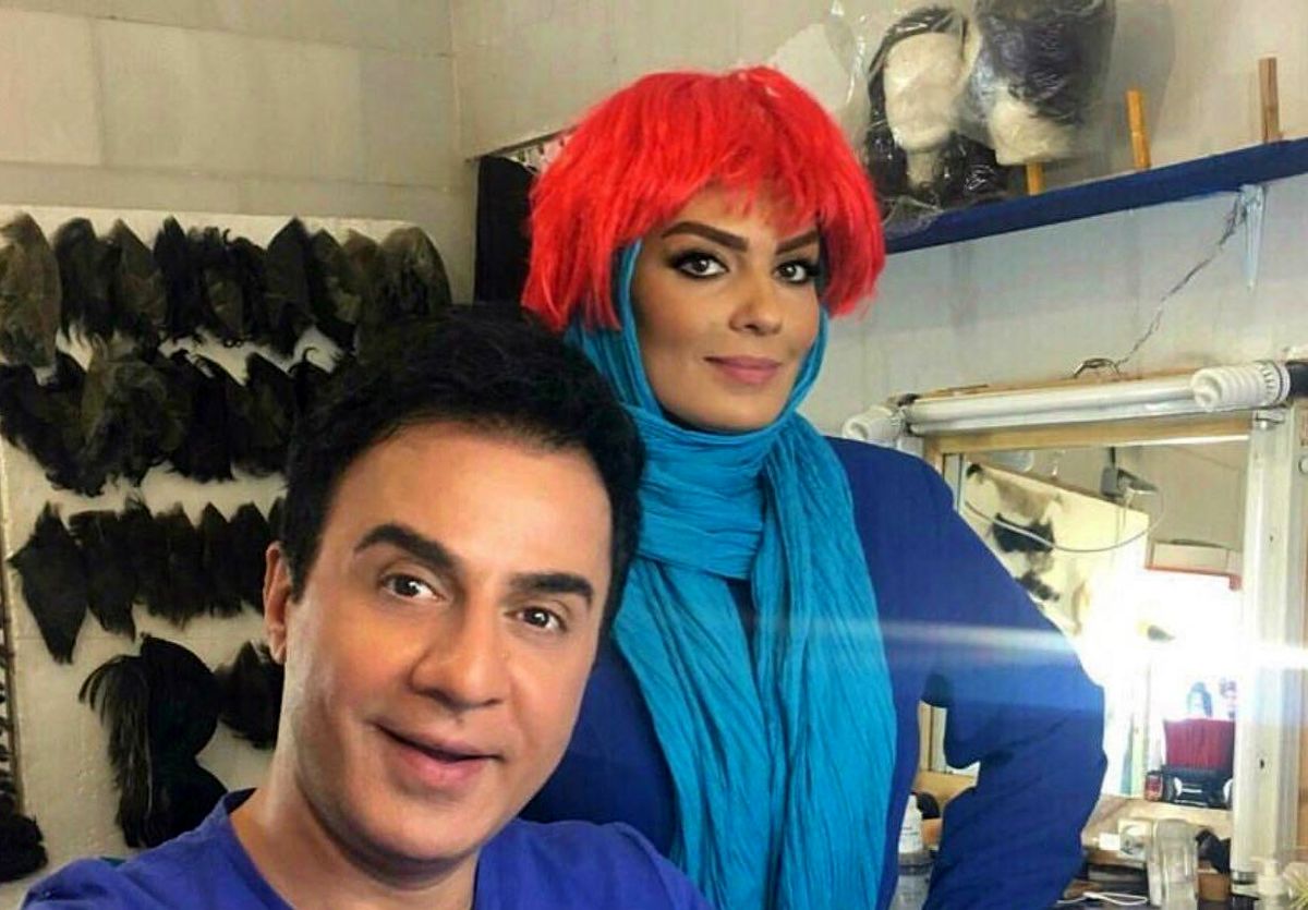 عمو پورنگ و خانم بازیگر با موهای قرمز+عکس