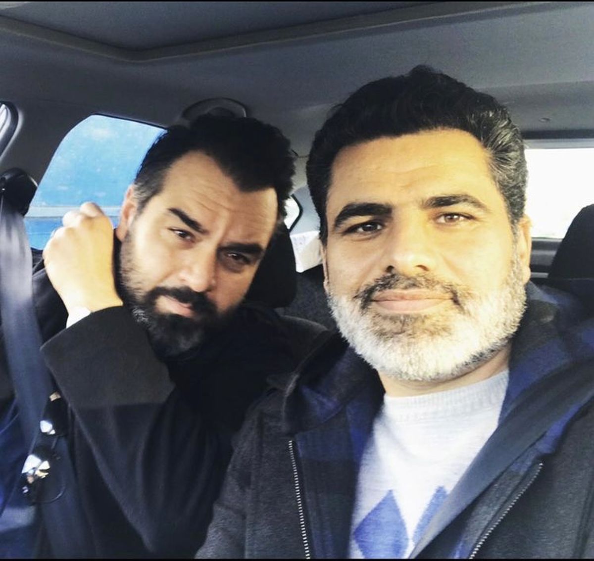سلفی شهرام قائدی با دوستش در ماشین + عکس