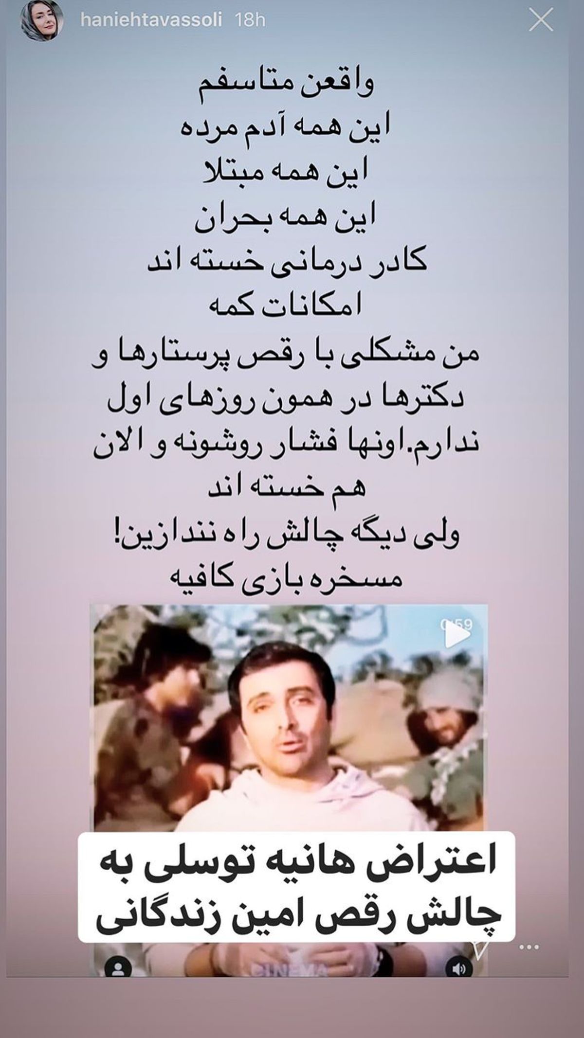 اعتراض هانیه توسلی به چالش جدید امین زندگانی + عکس