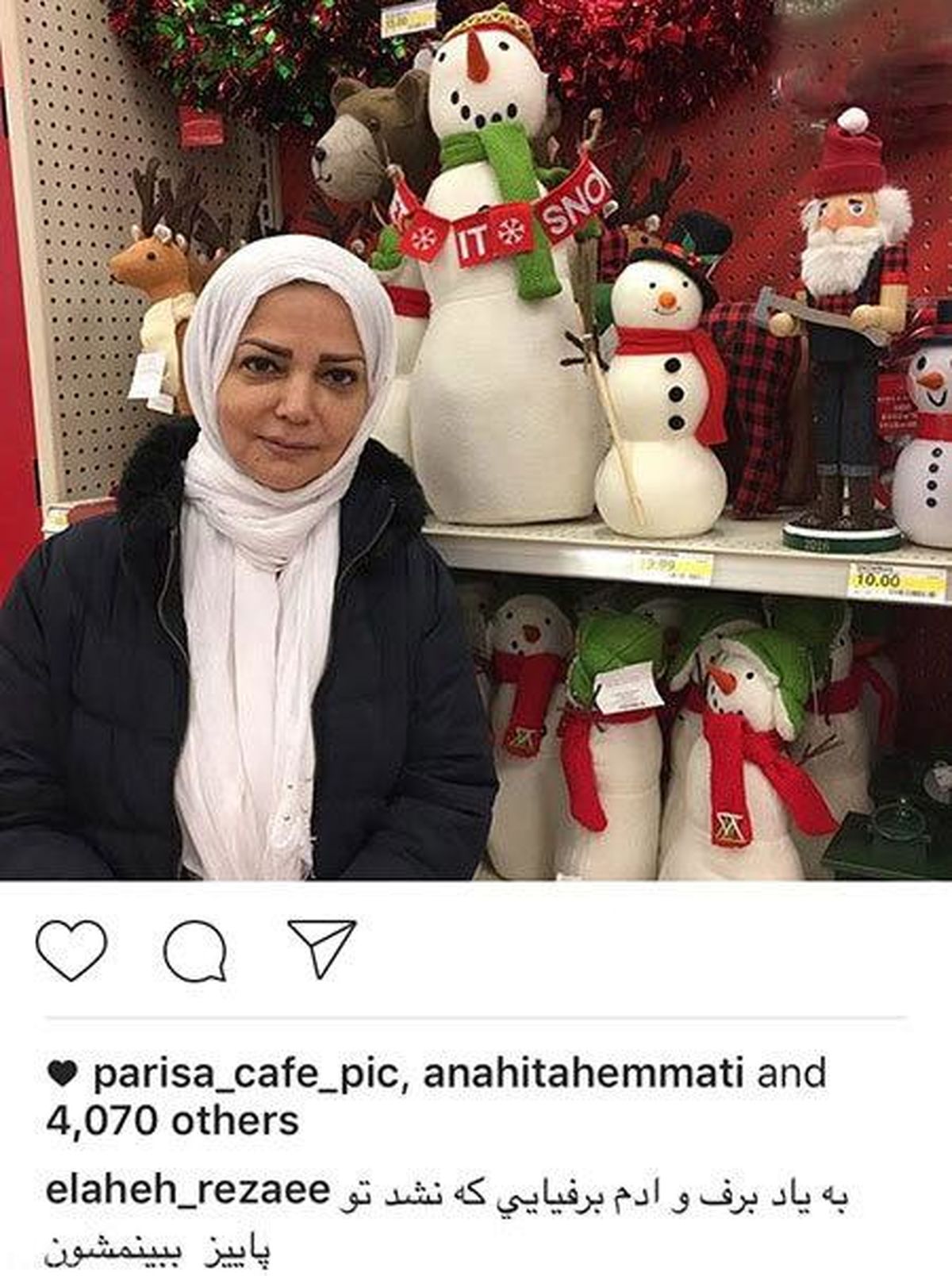 عکس خانم مجری مهربان در کنار آدم برفی ها