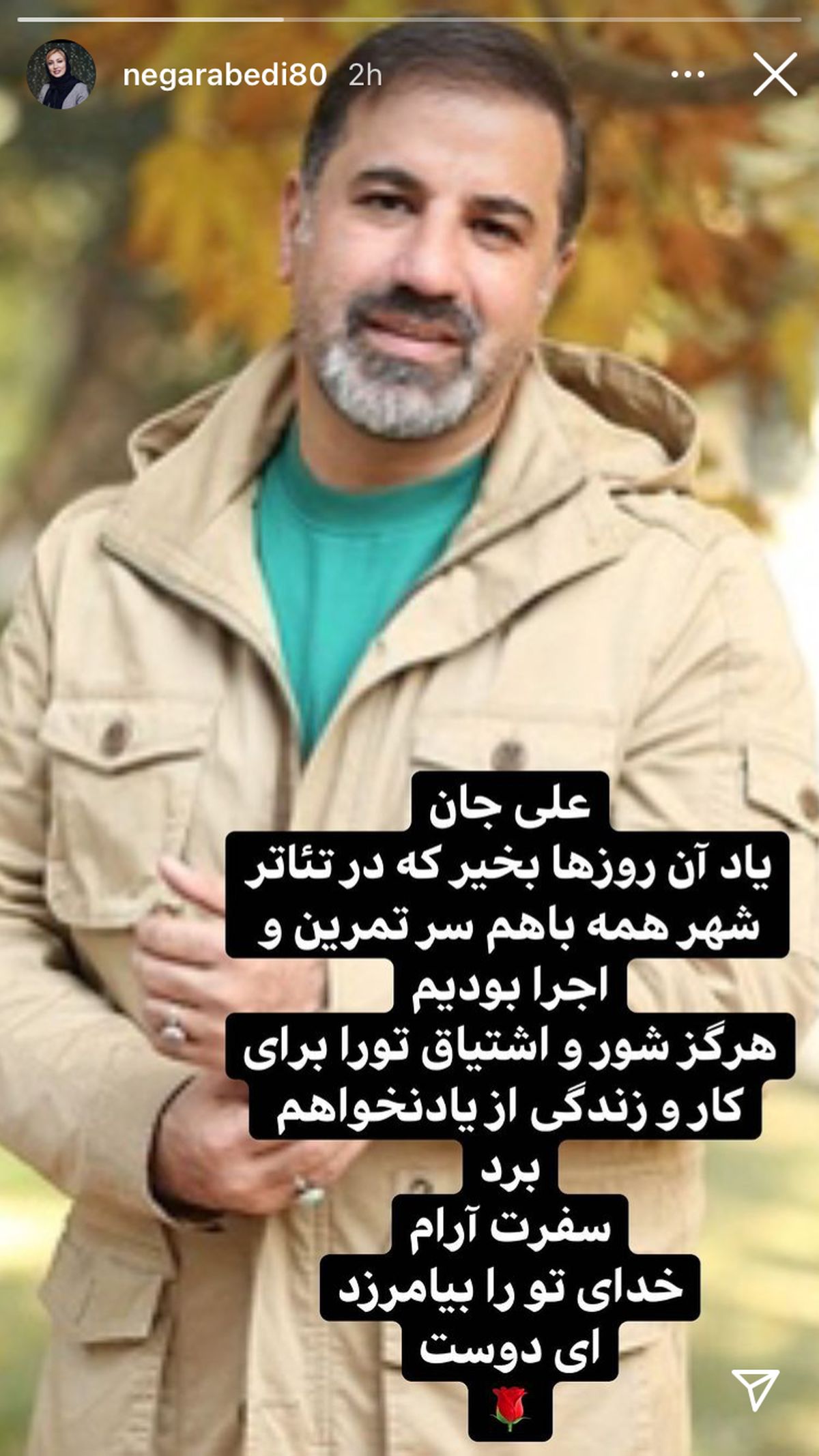 واکنش نگار عبادی به درگذشت علی سلیمانی + عکس