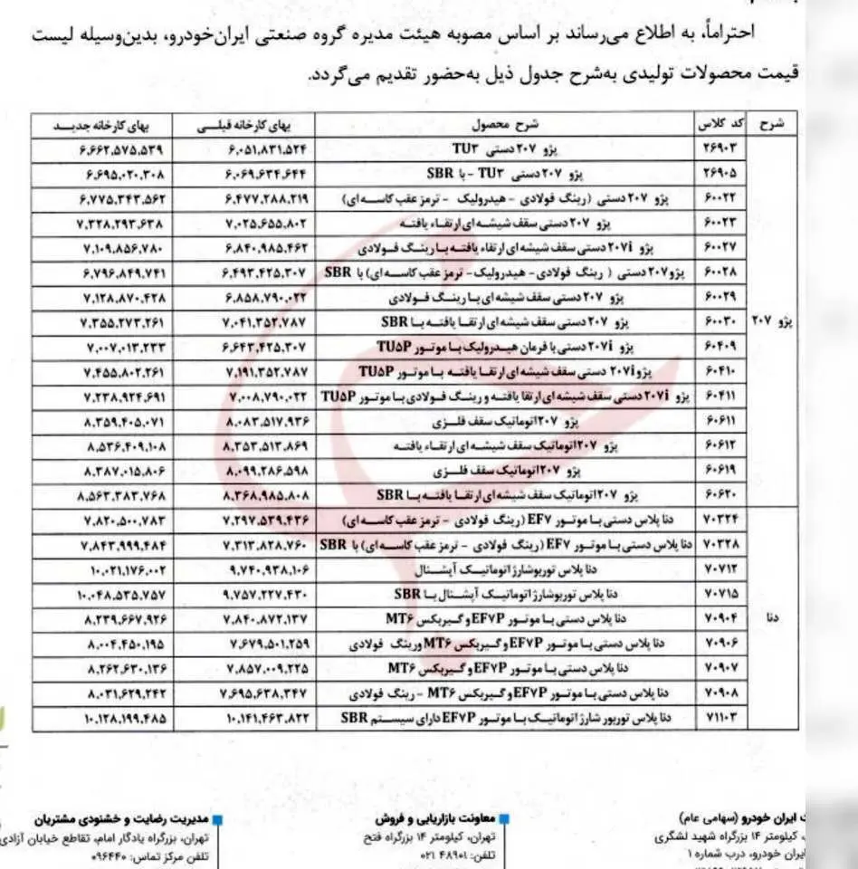 اعلام لیست جدید قیمت محصولات ایران خودرو+ لیست قیمت‌ها