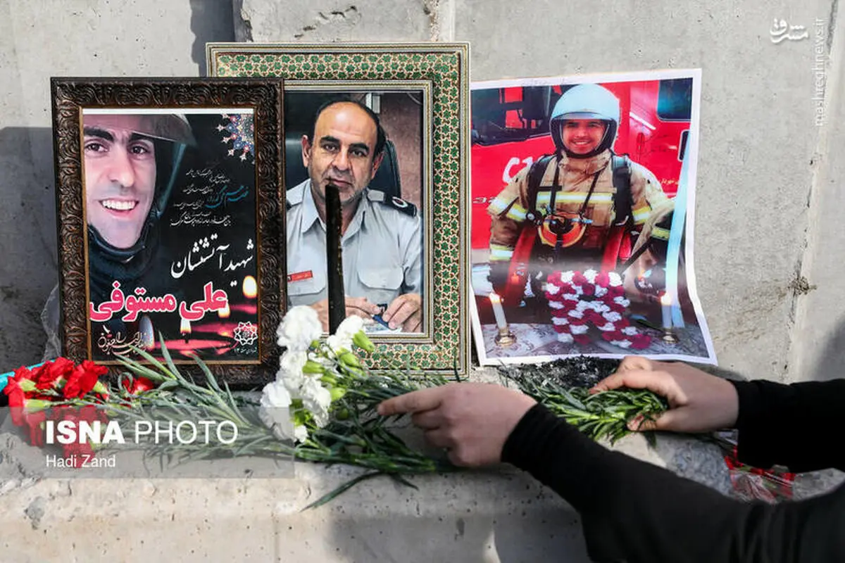 حضور خانواده شهدای آتشنشان در محل حادثه پلاسکو