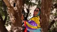 وقتی خانم‌بازیگر از درخت بالا میرود + عکس