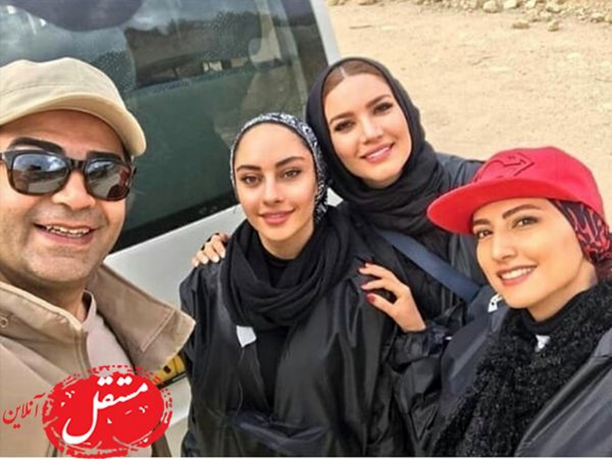 فرزاد حسنی در کنار بازیگران زن رالی سوار+عکس