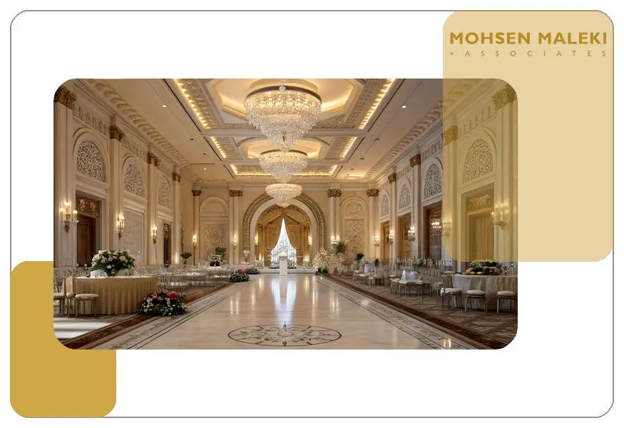 نقش فضاهای جانبی در تعیین متراژ مناسب تالار عروسی 