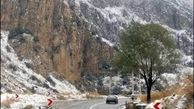 بارش برف جاده کرج - چالوس را لغزنده کرده است