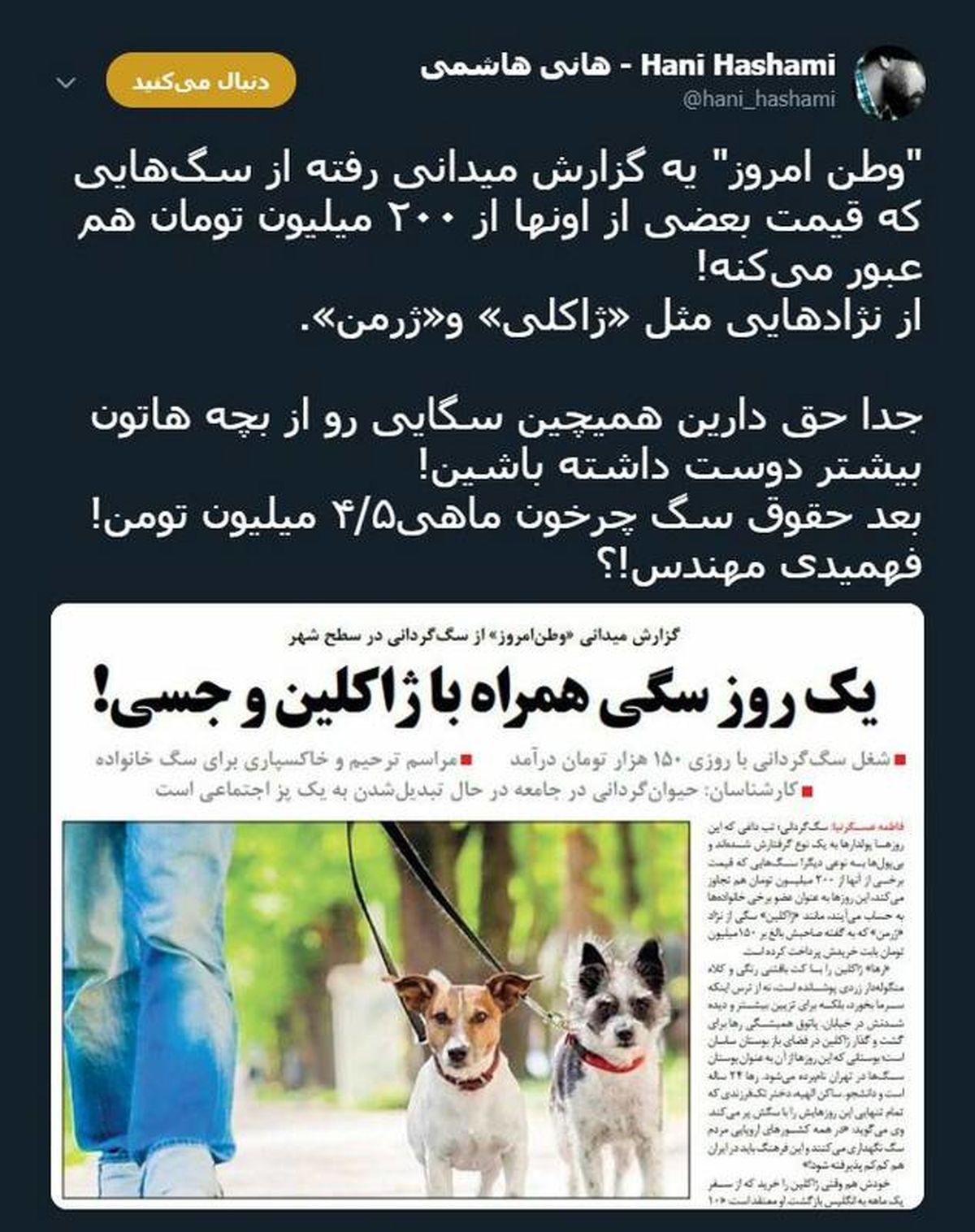 توئیتر::شغلی به نام «چرخاندن سگ» و دستمزد عجیبش