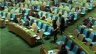 واکنش صهیونیست‌ها در سازمان ملل هنگام سخنرانی رییس جمهور ایران
