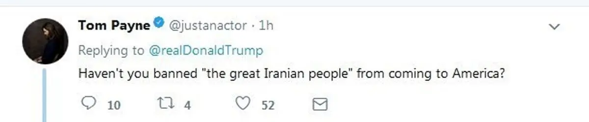 پاسخ جنجالی هنرپیشه هالیوود به توهین ترامپ به ایرانیان + عکس