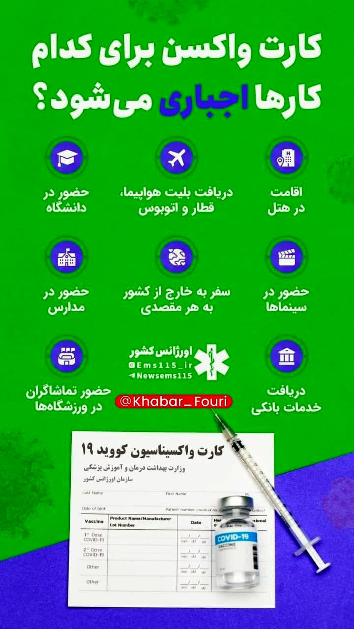 کارت واکسن برای کدام کارها اجباری می ‎شود ؟