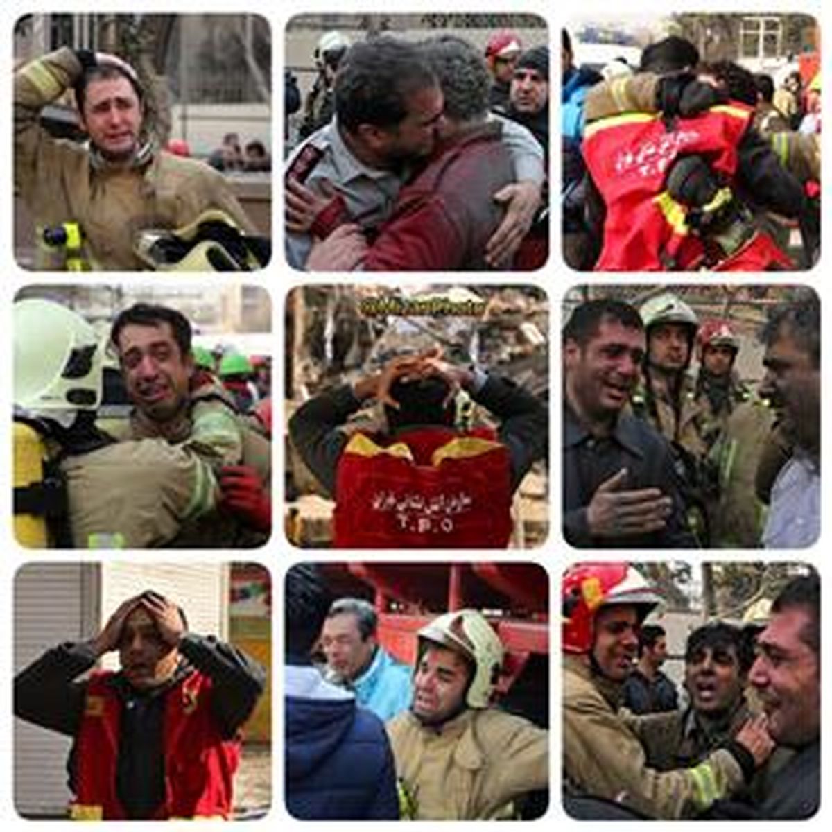 آتش نشانان پس از شهادت همکارانشان/عکس 