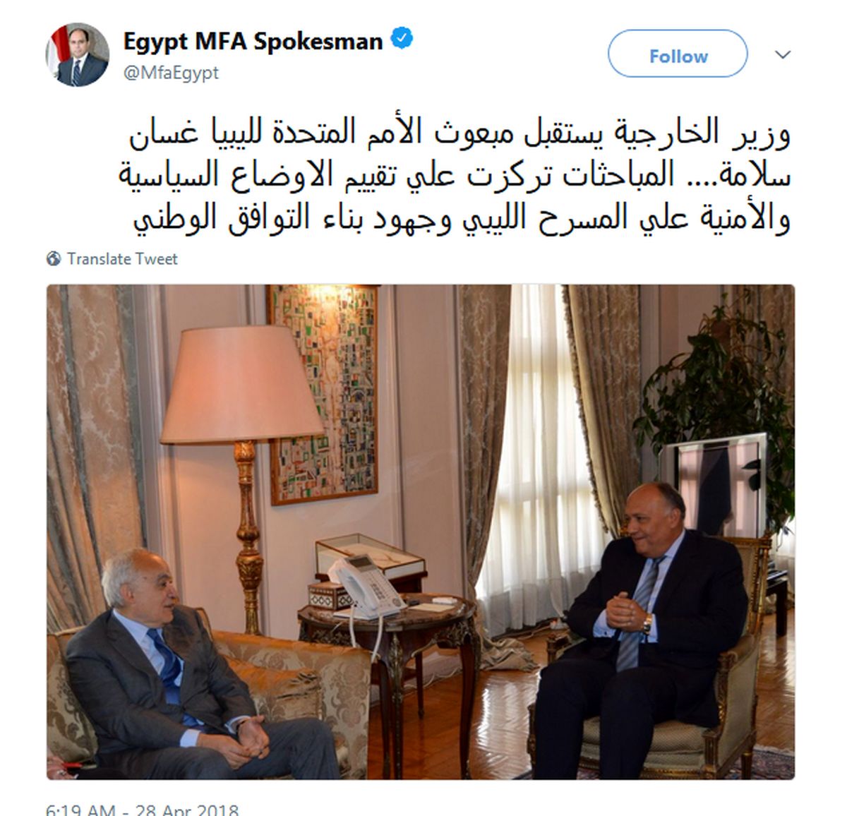 دیدار فرستاده سازمان ملل در لیبی با وزیر خارجه مصر