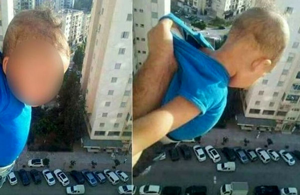 بازداشت مردی که فرزند خردسالش را از پنجره آویزان کرد!