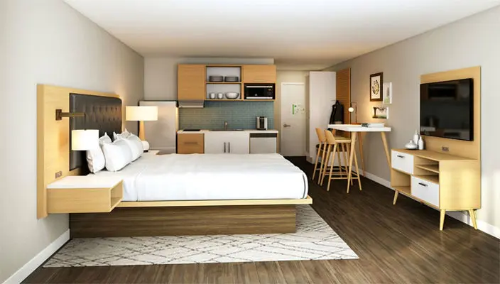 نمای داخلی یکی از اتاق های هتل اقامت طولانی