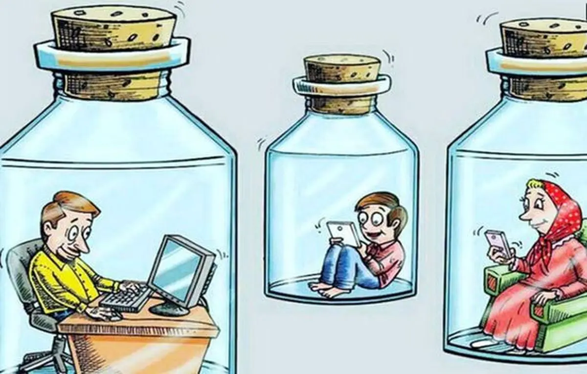 کاریکاتور/ تکنولوژی و دور شدن اعضای خانواده از هم 
