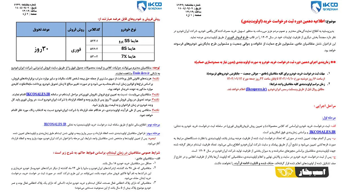 شرایط فروش هایما آذر 1404