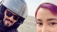 کامبیز دیرباز و بهاره افشاری سوار بر موتور /عکس